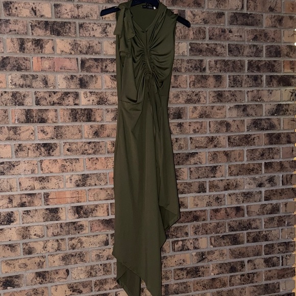 Dresses & Skirts - Asymmetrical Olive Green Sleeveless Ruched Dress